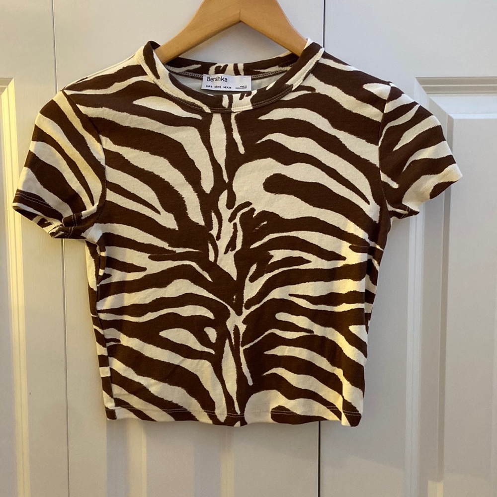 Bershka Small Brown Cow Print Baby Tee
